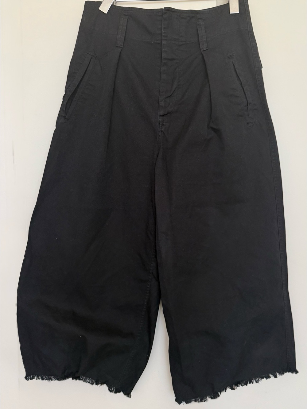 Isabel Marant Etoile Black Cotton High waist wide leg fringe crop pants 38 M EUC
